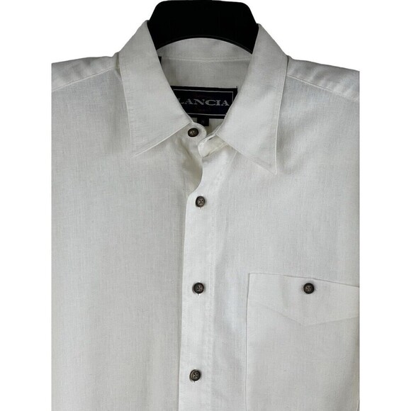 Lancia Genuine Sport Long Sleeve Button Down Linen Blend Shirt Off White Medium - Picture 2 of 7